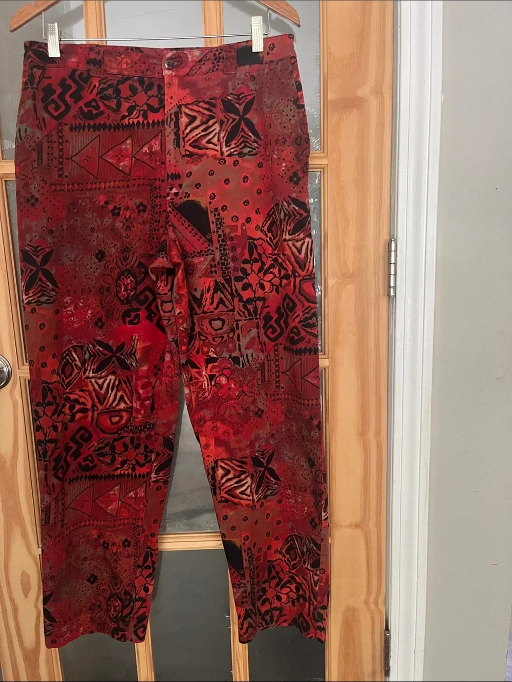 Chico's Aztec Pants VTG high rise straight leg sz 2 = Large, loose fit, print,